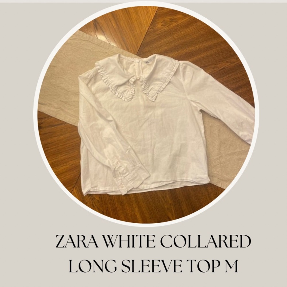 ZARA WHITE COLLARED COTTON LONG SLEEVE TOP M